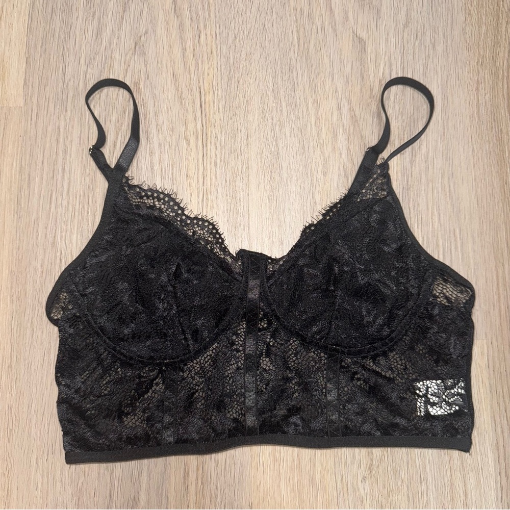 Black Lace Crop Top by SHEIN - Size Small
